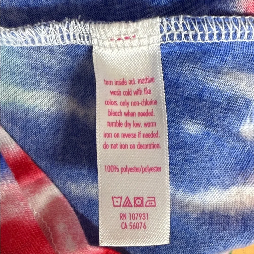 Justice 14/16 Red White Blue Tie Dye Tee Gold Star Patriotic Graphic